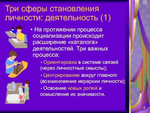 Три сферы становления личности: деятельность (1) На протяжении процесса социализации