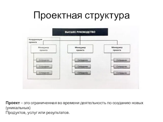 Проектная структура Проект – это ограниченная во времени деятельность по