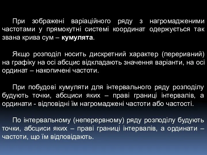 При зображені варіаційного ряду з нагромадженими частотами у прямокутні системі