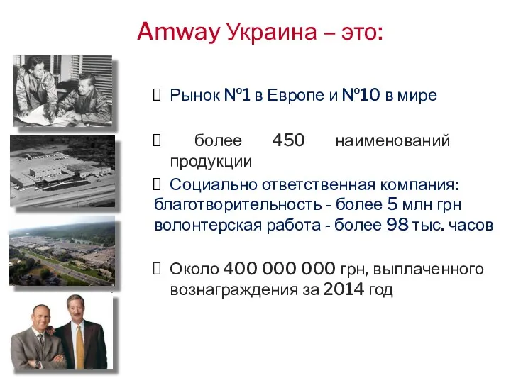 Рынок №1 в Европе и №10 в мире Amway Украина – это: более