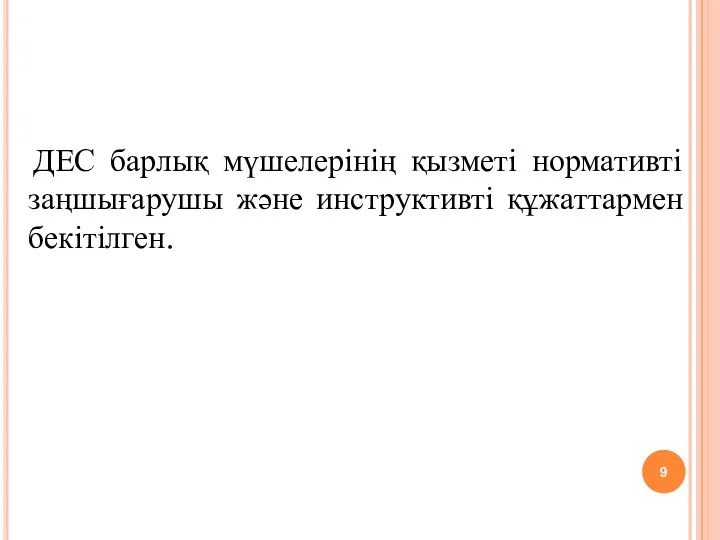 ДЕС барлық мүшелерінің қызметі нормативті заңшығарушы және инструктивті құжаттармен бекітілген.