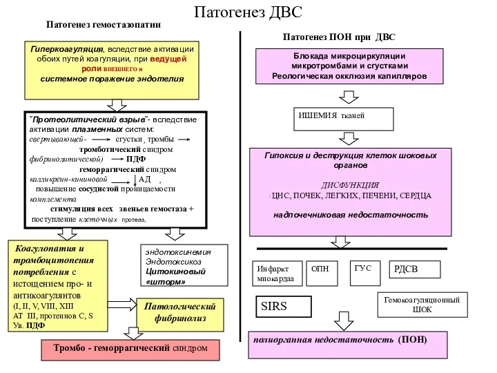 Гиперкоагуляция, вследствие активации обоих путей коагуляции, при ведущей роли ВНЕШНЕГО