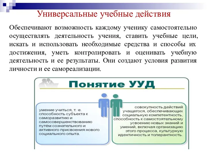 Универсальные учебные действия Обеспечивают возможность каждому ученику самостоятельно осуществлять деятельность