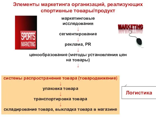 Элементы маркетинга организаций, реализующих спортивные товары/продукт Логистика
