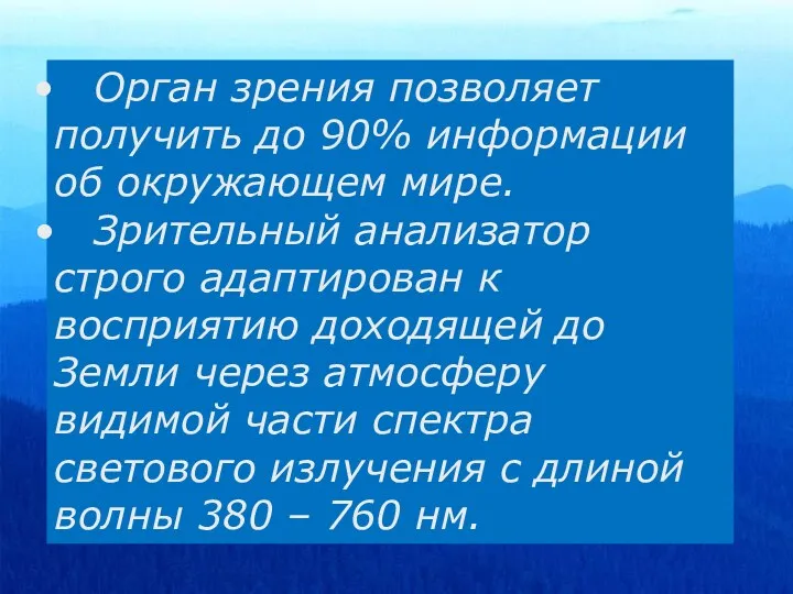 Орган зрения позволяет получить до 90% информации об окружающем мире.