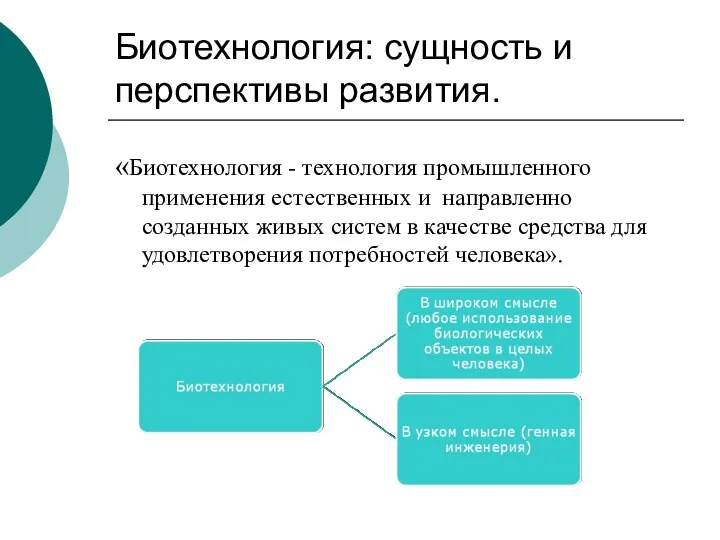 Биотехнология: сущность и перспективы развития. «Биотехнология - технология промышленного применения