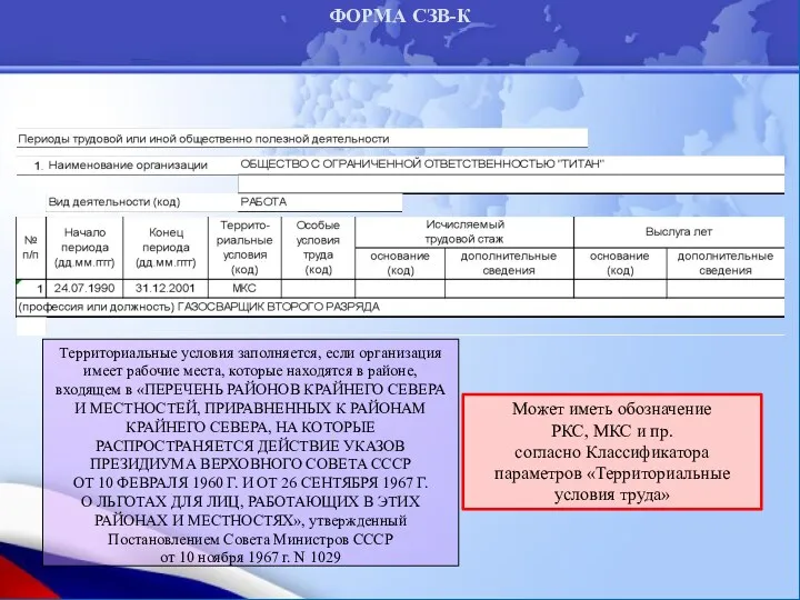 ФОРМА СЗВ-К Может иметь обозначение РКС, МКС и пр. согласно