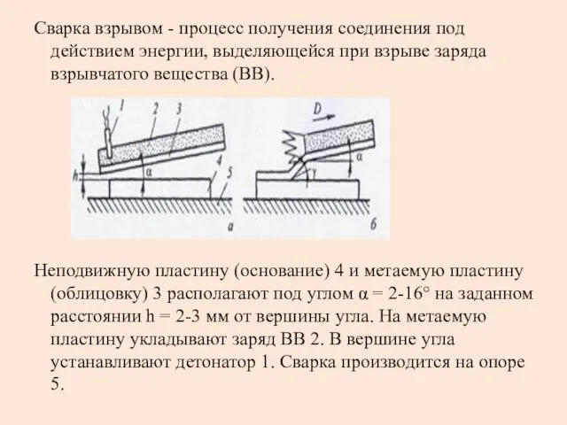 Сварка взрывом - процесс получения соединения под действием энергии, выделяющейся