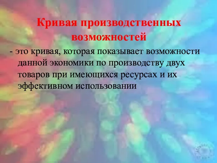 Кривая производственных возможностей - это кривая, которая показывает возможности данной