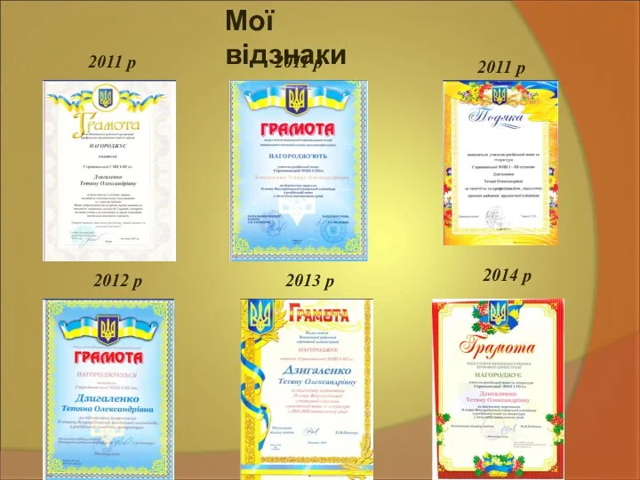 Мої відзнаки 2013 р 2011 р 2012 р 2011 р 2011 р 2014 р