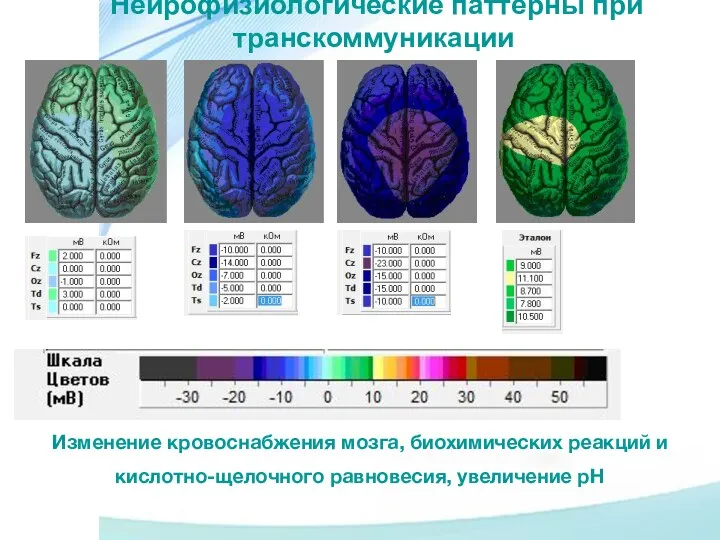 Нейрофизиологические паттерны при транскоммуникации Изменение кровоснабжения мозга, биохимических реакций и кислотно-щелочного равновесия, увеличение рН