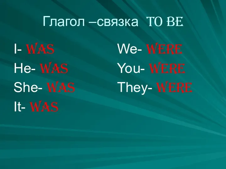 Глагол –связка to be I- was He- was She- was