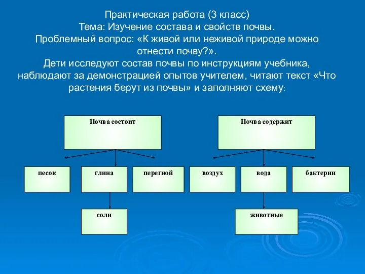 Практическая работа (3 класс) Тема: Изучение состава и свойств почвы.