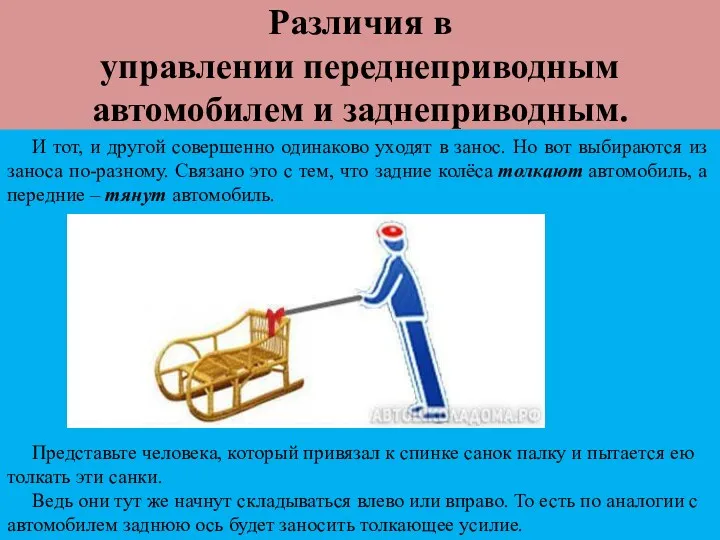 Различия в управлении переднеприводным автомобилем и заднеприводным. И тот, и