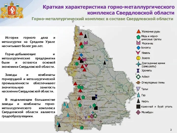 Краткая характеристика горно-металлургического комплекса Свердловской области Горно-металлургический комплекс в составе