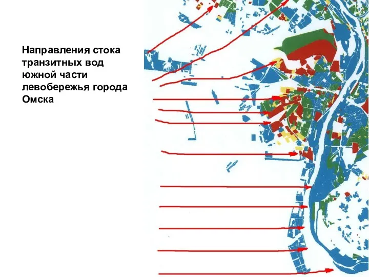 Направления стока транзитных вод южной части левобережья города Омска