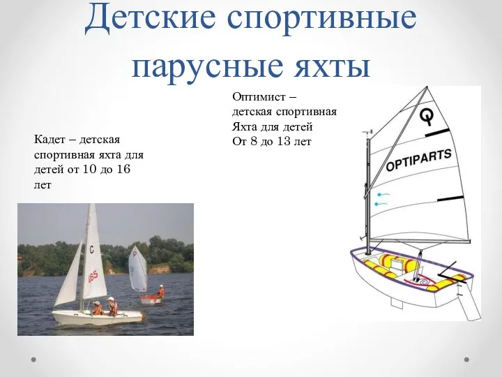 Детские спортивные парусные яхты Кадет – детская спортивная яхта для детей от 10