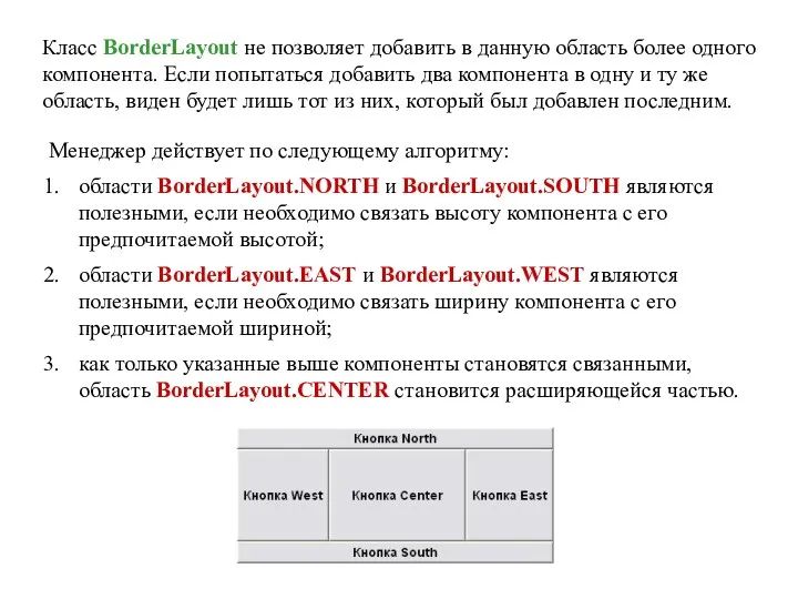 Класс BorderLayout не позволяет добавить в данную область более одного