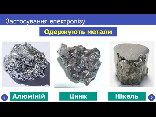 Застосування електролізу Одержують метали Алюміній Цинк Нікель