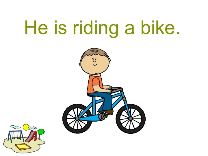 He is riding a bike.
