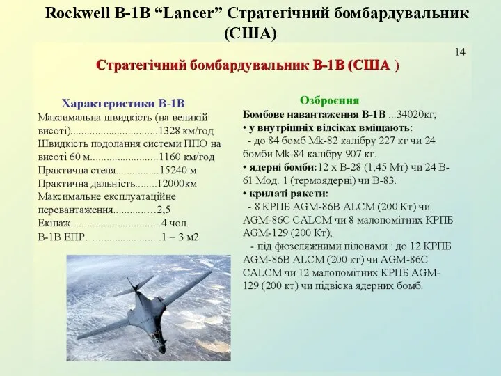 Rockwell B-1B “Lancer” Стратегічний бомбардувальник (США)