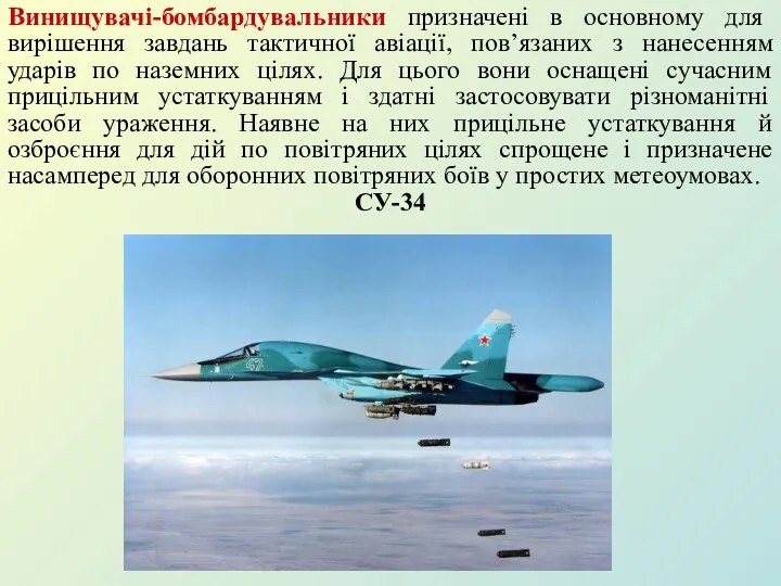 Винищувачі-бомбардувальники призначені в основному для вирішення завдань тактичної авіації, пов’язаних