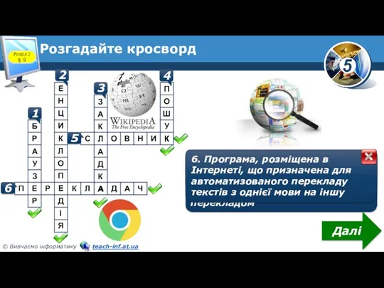 Розгадайте кросворд Розділ 2 § 9 1 1. Програма, призначена