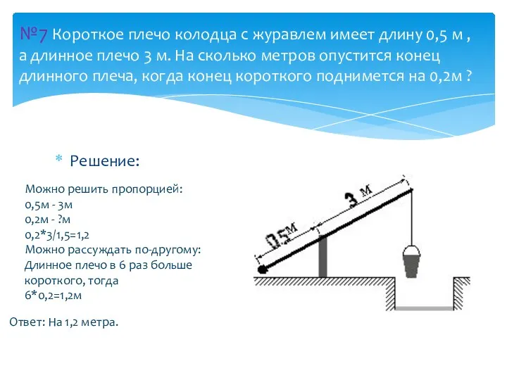 Решение: №7 Короткое плечо колодца с журавлем имеет длину 0,5