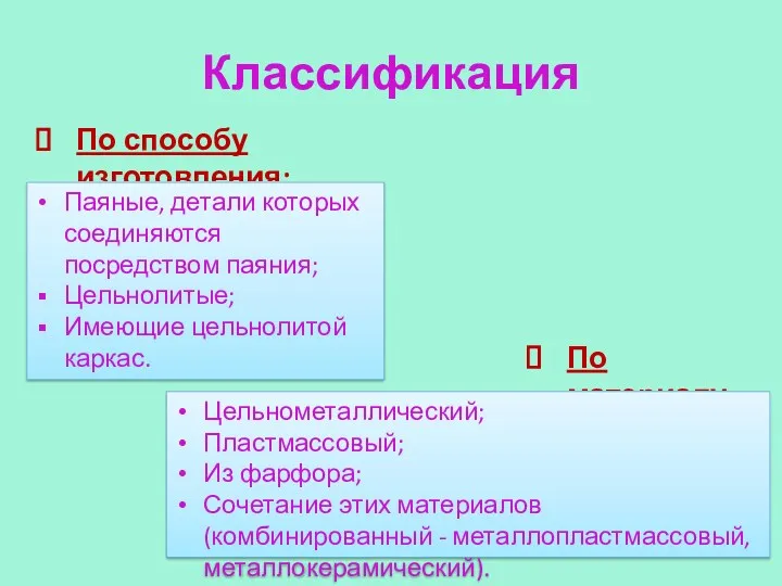 Классификация По способу изготовления: Паяные, детали которых соединяются посредством паяния;