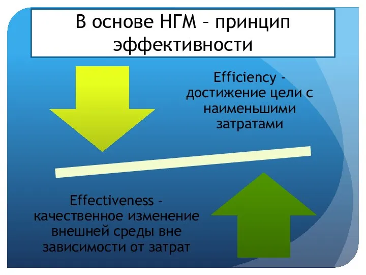 В основе НГМ – принцип эффективности