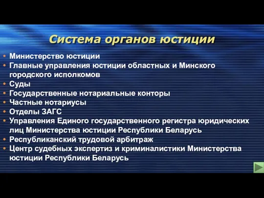 Система органов юстиции Министерство юстиции Главные управления юстиции областных и Минского городского исполкомов