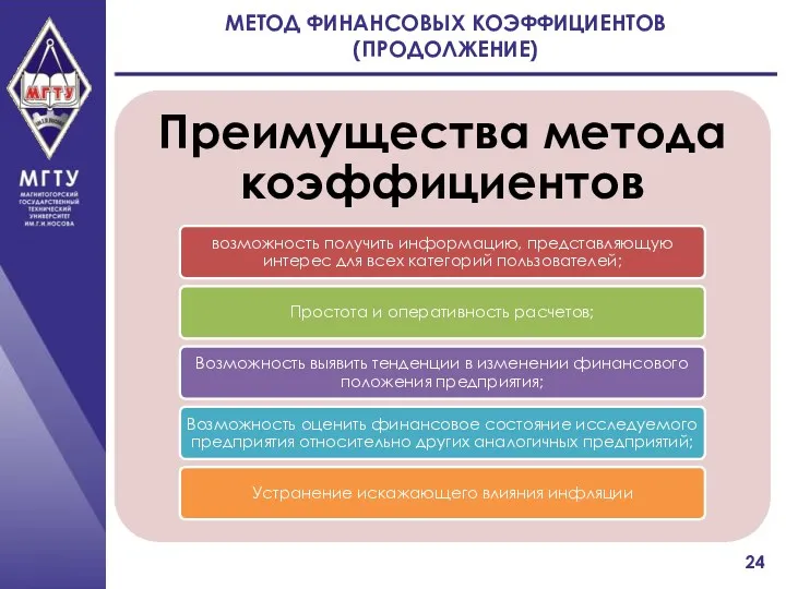 МЕТОД ФИНАНСОВЫХ КОЭФФИЦИЕНТОВ (ПРОДОЛЖЕНИЕ)