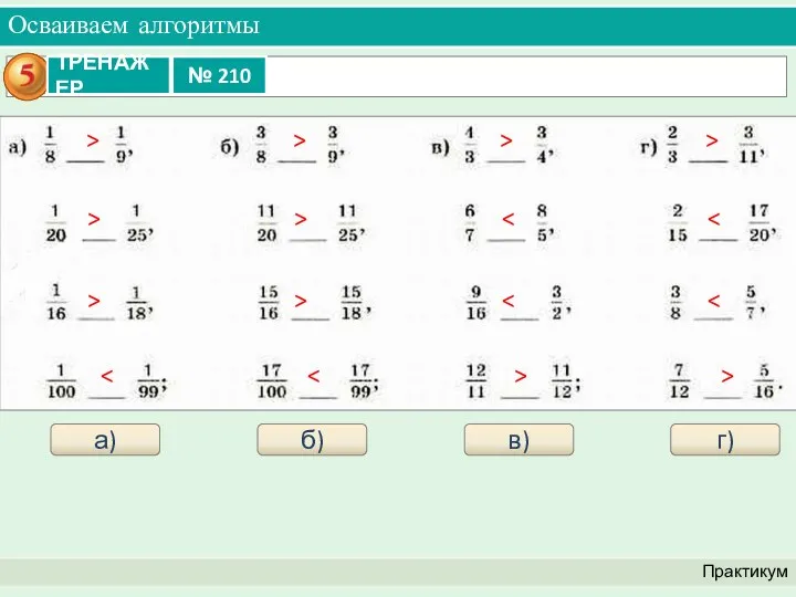 Осваиваем алгоритмы Практикум а) б) в) г)
