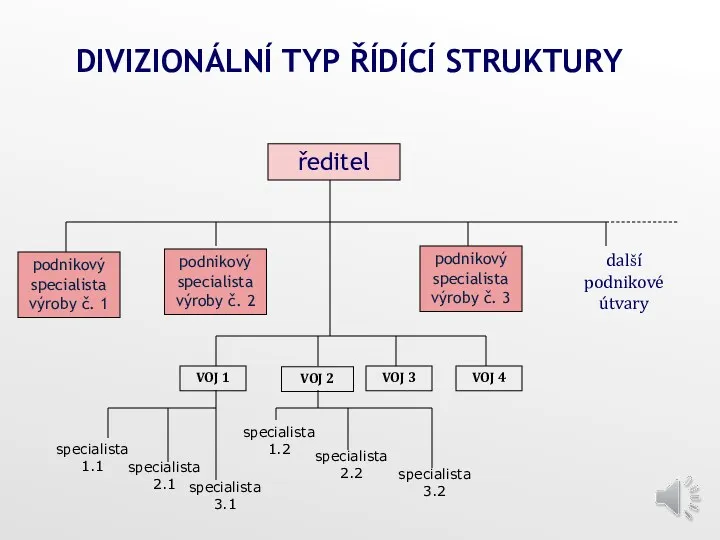 DIVIZIONÁLNÍ TYP ŘÍDÍCÍ STRUKTURY ředitel podnikový specialista výroby č. 1