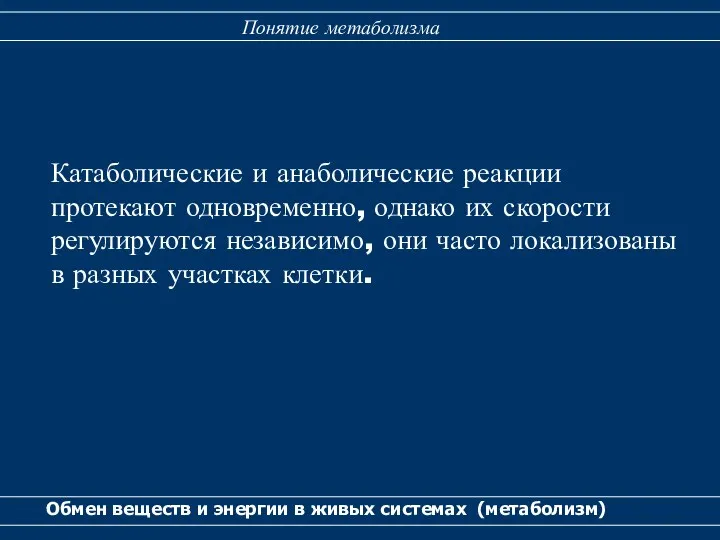 Катаболические и анаболические реакции протекают одновременно, однако их скорости регулируются