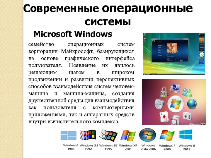 Современные операционные системы семейство операционных систем корпорации Майкрософт, базирующихся на