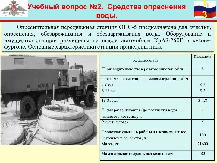 Учебный вопрос №2. Средства опреснения воды. Опреснительная передвижная станция ОПС-5