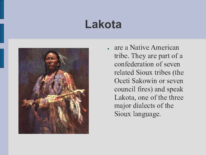 Lakota are a Native American tribe. They are part of