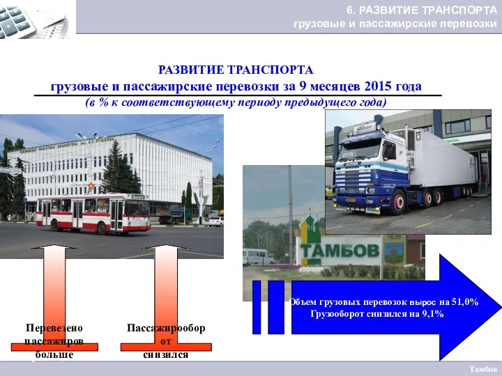 РАЗВИТИЕ ТРАНСПОРТА грузовые и пассажирские перевозки за 9 месяцев 2015