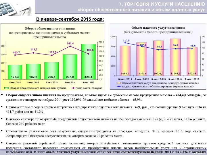 7. ТОРГОВЛЯ И УСЛУГИ НАСЕЛЕНИЮ оборот общественного питания и объем