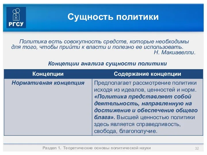 Сущность политики Раздел 1. Теоретические основы политической науки Политика есть