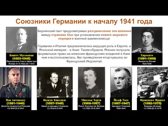 Союзники Германии к началу 1941 года Ион Антонеску (1881-1946) Диктатор