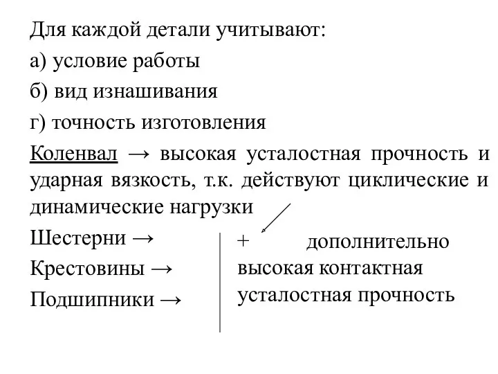 Для каждой детали учитывают: а) условие работы б) вид изнашивания