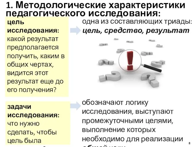 1. Методологические характеристики педагогического исследования: цель исследования: какой результат предполагается