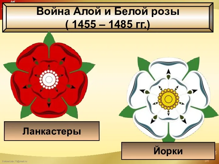 Война Алой и Белой розы ( 1455 – 1485 гг.) Ланкастеры Йорки