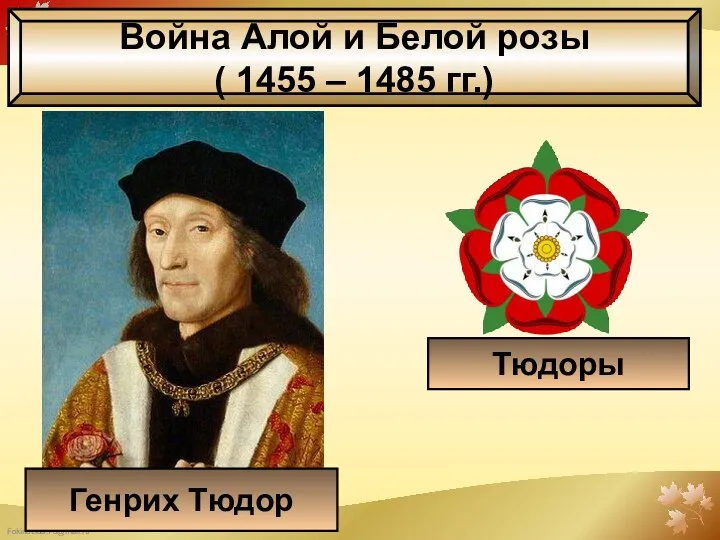 Война Алой и Белой розы ( 1455 – 1485 гг.) Тюдоры Генрих Тюдор