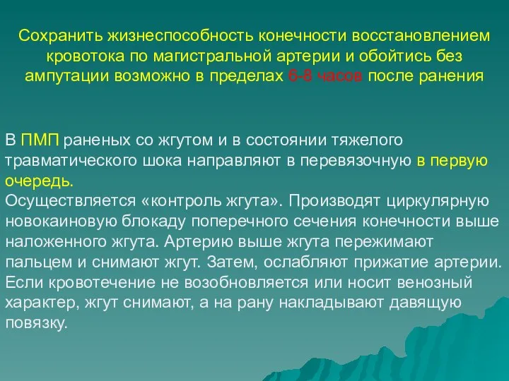 Сохранить жизнеспособность конечности восстановлением кровотока по магистральной артерии и обойтись