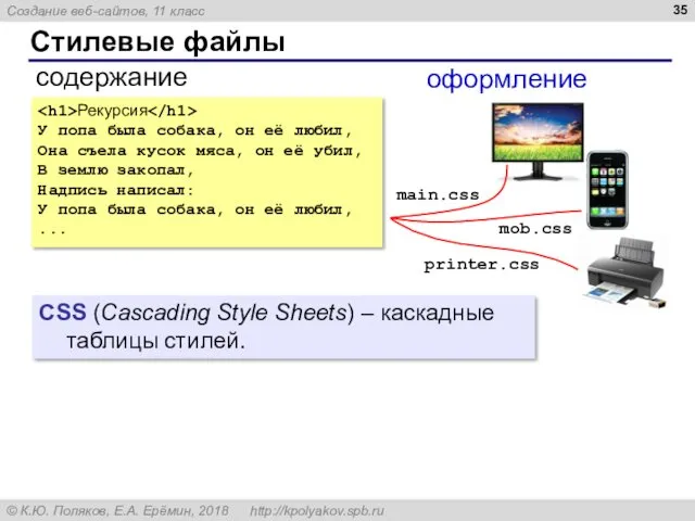 Стилевые файлы содержание оформление Рекурсия У попа была собака, он