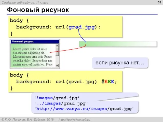 Фоновый рисунок body { background: url(grad.jpg); } body { background: