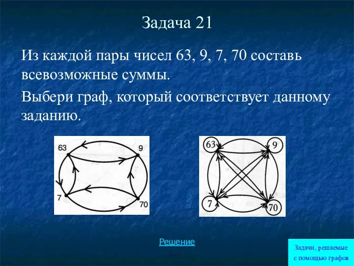 Задача 21 Из каждой пары чисел 63, 9, 7, 70